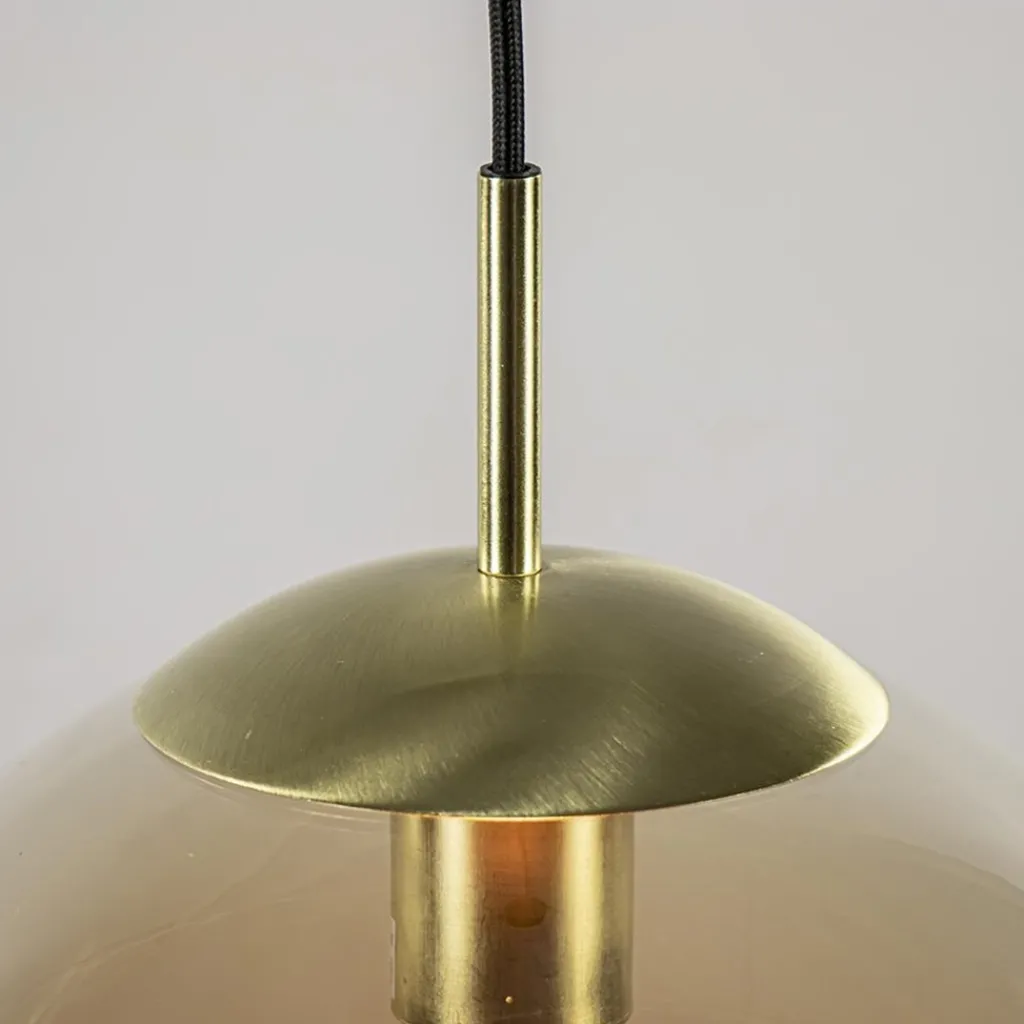 Straluma Amber glazen hanglamp 30 cm met messing en zwart> Woonkamerlampen|Slaapkamerlampen