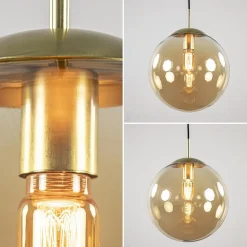 Straluma Amber glazen hanglamp 30 cm met messing en zwart><noscript><img width=