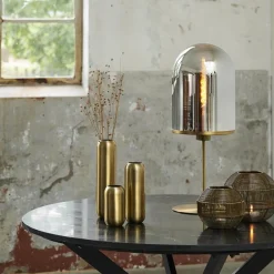 Straluma Antiek bronzen tafellamp Maverick met smoke glas groot><noscript><img width=