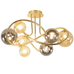 Straluma Art Deco plafondlamp goud met smoke en amber glas> Plafondlampen|Woonkamerlampen