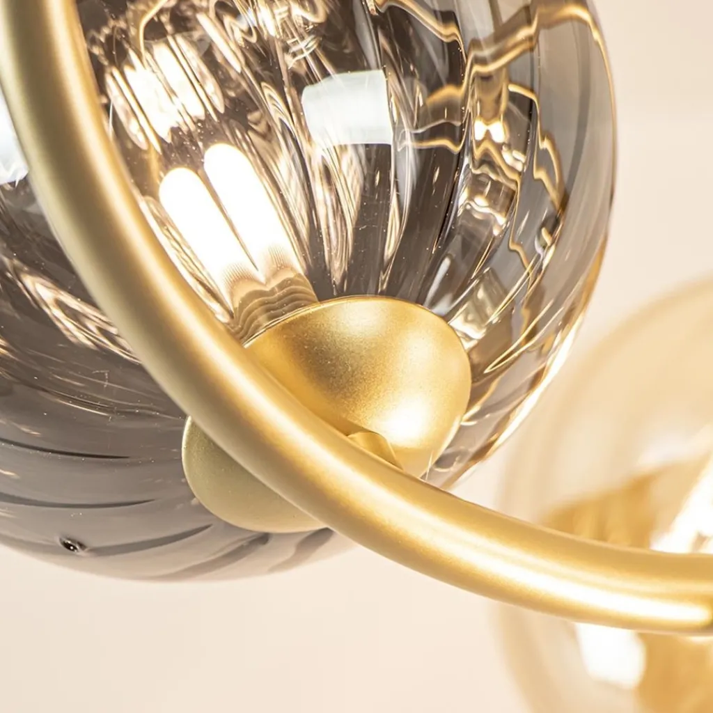 Straluma Art Deco plafondlamp goud met smoke en amber glas> Plafondlampen|Woonkamerlampen