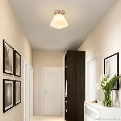 Straluma Art Deco plafondlamp staal met wit gl.><noscript><img width=