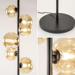 Straluma Art Deco vloerlamp zwart met amber glazen bollen><noscript><img width=