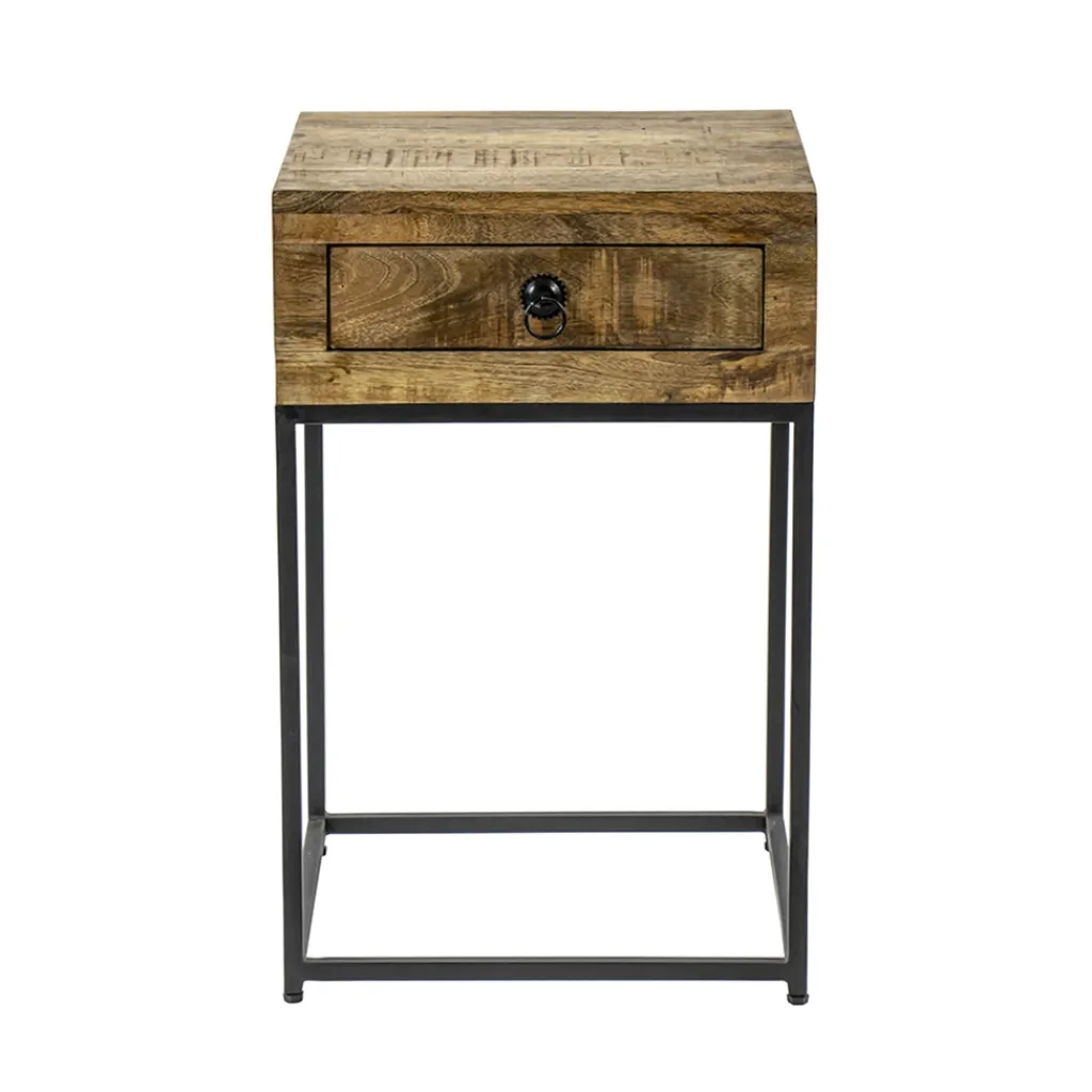 Straluma Bijzettafel met lade mangohout/metaal> Bijzettafels