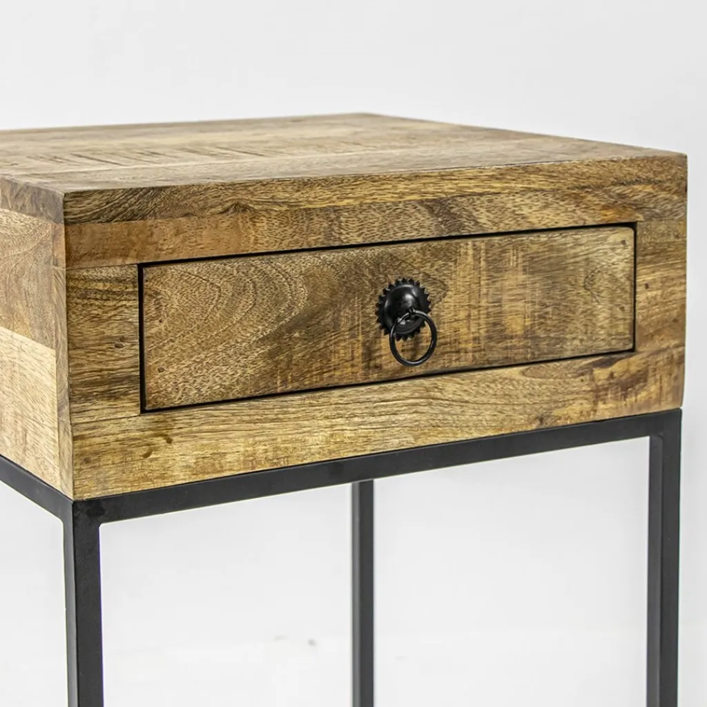 Straluma Bijzettafel met lade mangohout/metaal> Bijzettafels