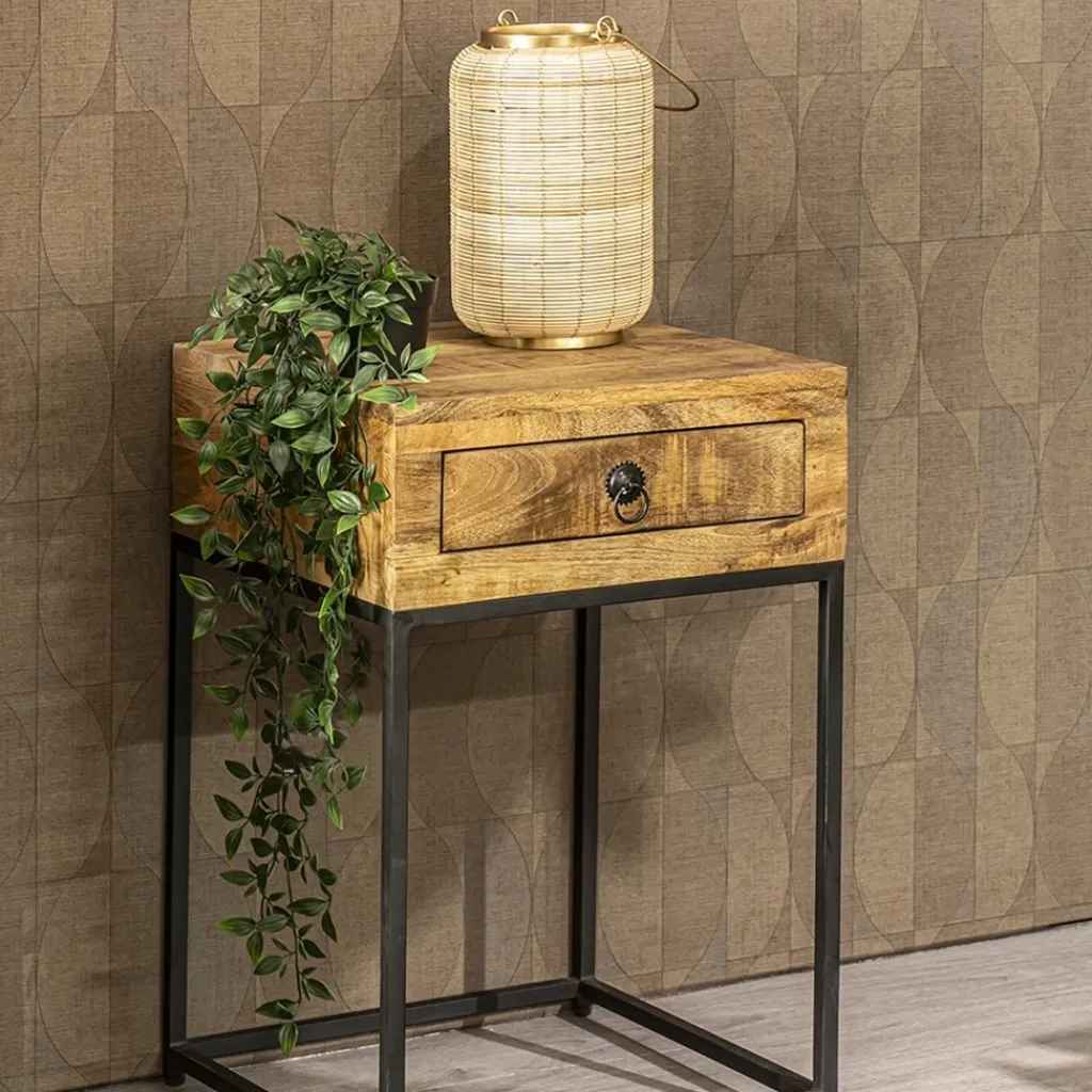 Straluma Bijzettafel met lade mangohout/metaal> Bijzettafels