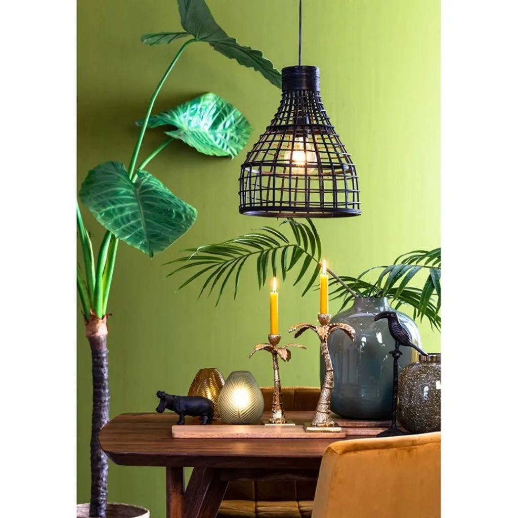 Straluma Botanische hanglamp Puerto rotan mat zwart> Light and Living|Keukenverlichting