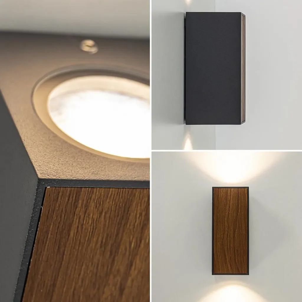 Straluma Buitenlamp up+down GU10 donker grijs/hout> Wandlampen|Buitenlampen