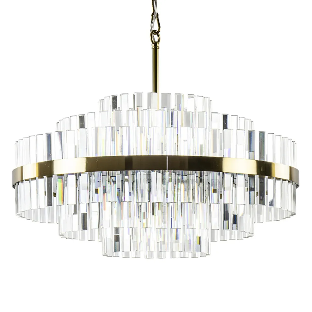 Straluma Chique hanglamp brushed brass met helder kristal> Hanglampen|Kroonluchters