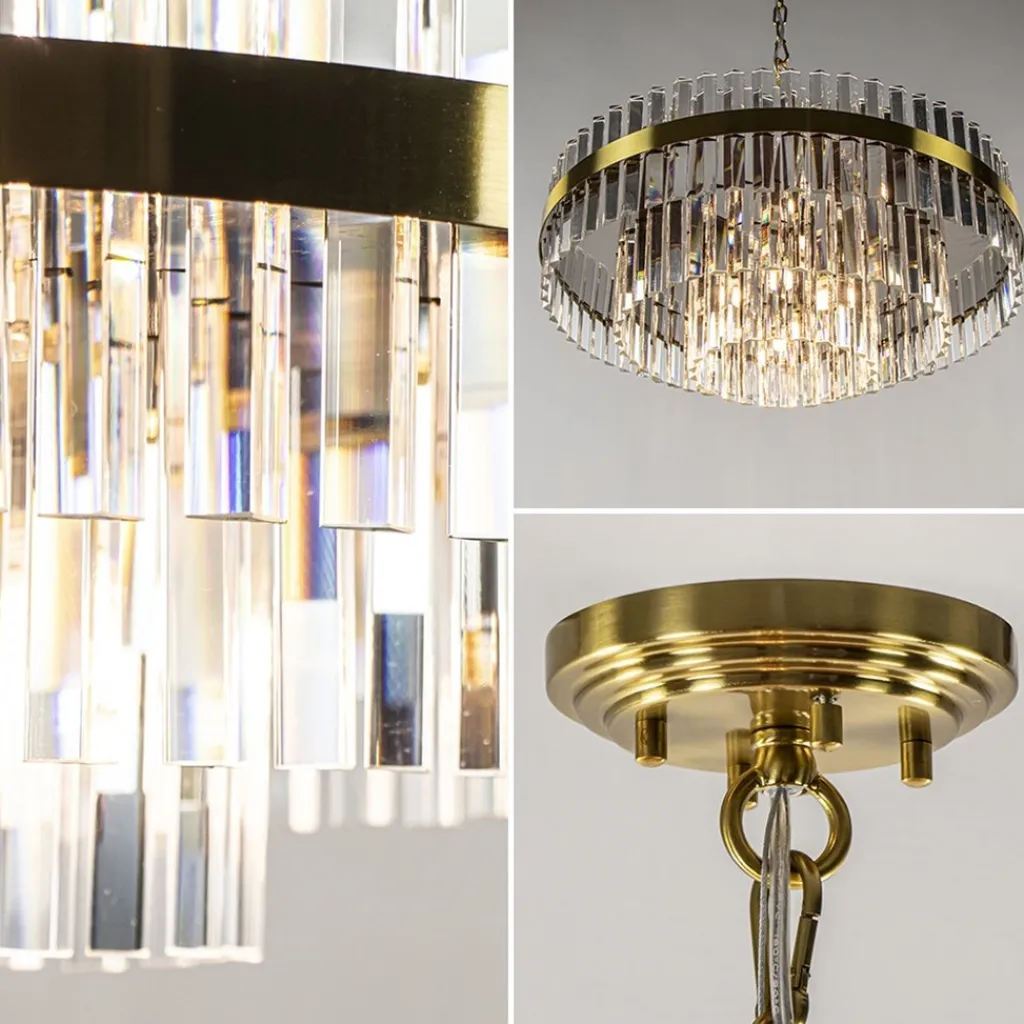 Straluma Chique hanglamp brushed brass met helder kristal> Hanglampen|Kroonluchters