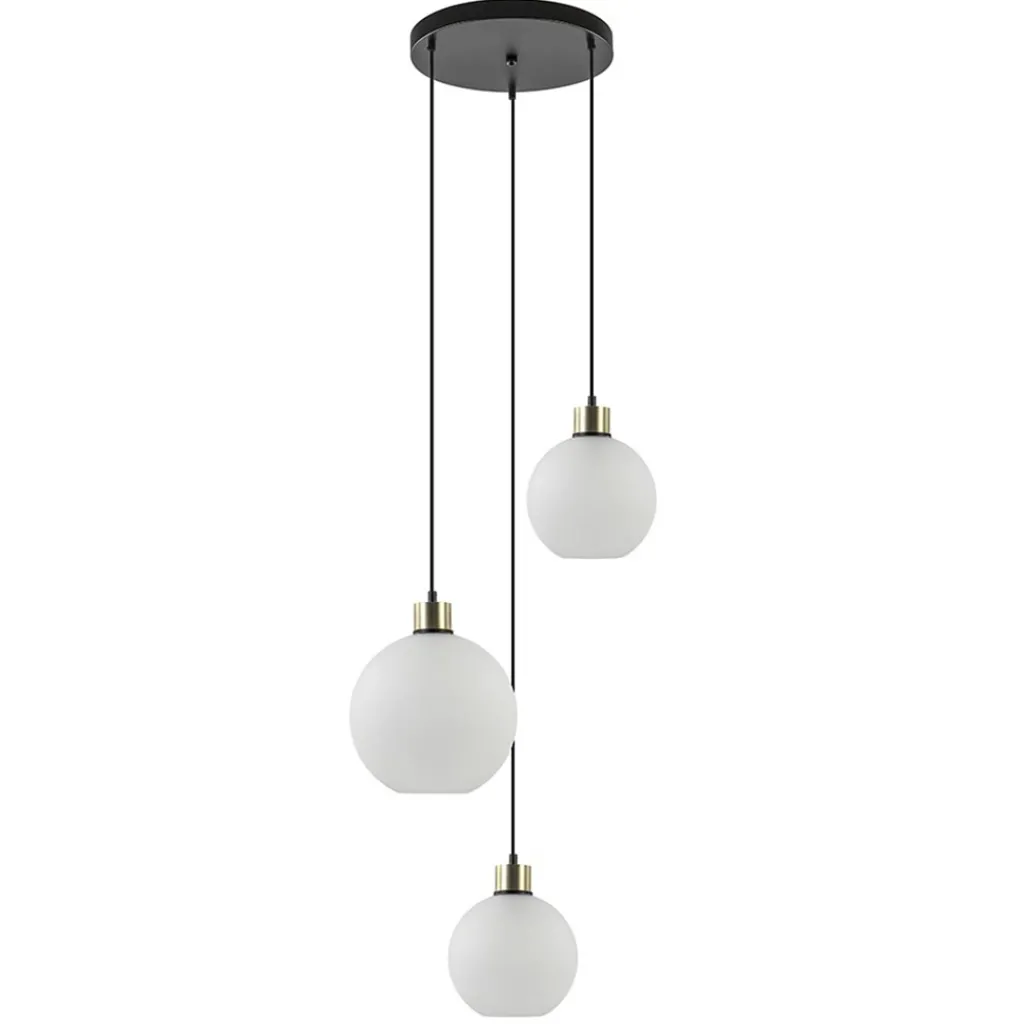 Straluma Chique 3-lichts hanglamp rond zwart-goud + opaal glas> Eettafellampen|Pendel Lampen