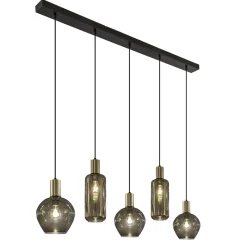 Straluma Chique 5-lichts hanglamp smoke glas met brons> Eettafellampen|Pendel Lampen