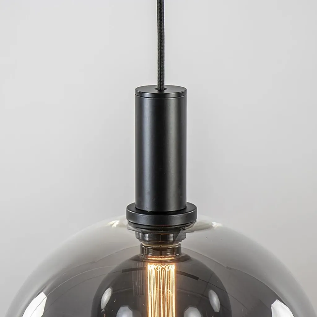 Straluma Chique 3-lichts hanglamp zwart met smoke glazen bollen> Eettafellampen|Pendel Lampen