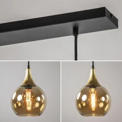 Straluma Chique 3-lichts hanglamp zwart/goud met amber glas><noscript><img width=