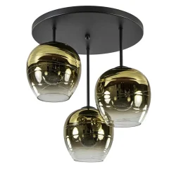 Straluma Chique 3-lichts plafondlamp zwart met goud glas> Klassieke Verlichting|Woonkamerlampen