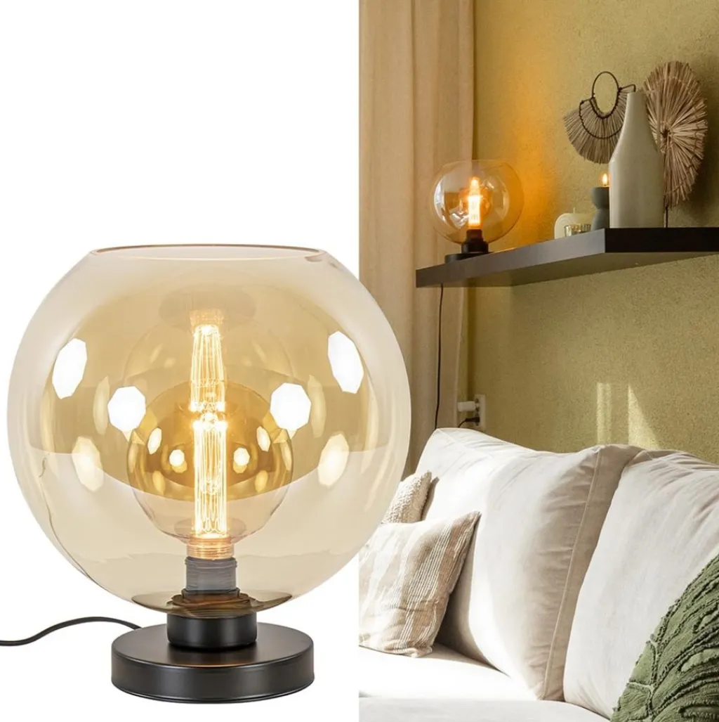 Straluma Chique tafellamp amber glazen bol 30 cm> Tafellampen|Klassieke Verlichting