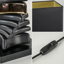 Straluma Chique tafellamp zwart met goud en rechthoekige kap><noscript><img width=