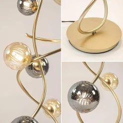 Straluma Chique vloerlamp goud met smoke en amber glazen bollen><noscript><img width=