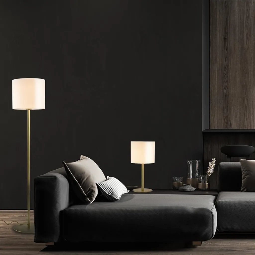 Straluma Chique vloerlamp mat goud met mat witte glazen kap> Vloerlampen|Design Verlichting
