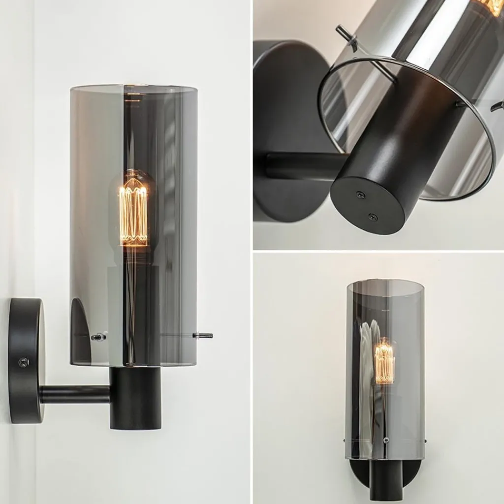 Straluma Chique wandlamp zwart met smoke glas cilinder> Wandlampen|Klassieke Verlichting