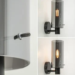 Straluma Chique wandlamp zwart met smoke glas cilinder><noscript><img width=
