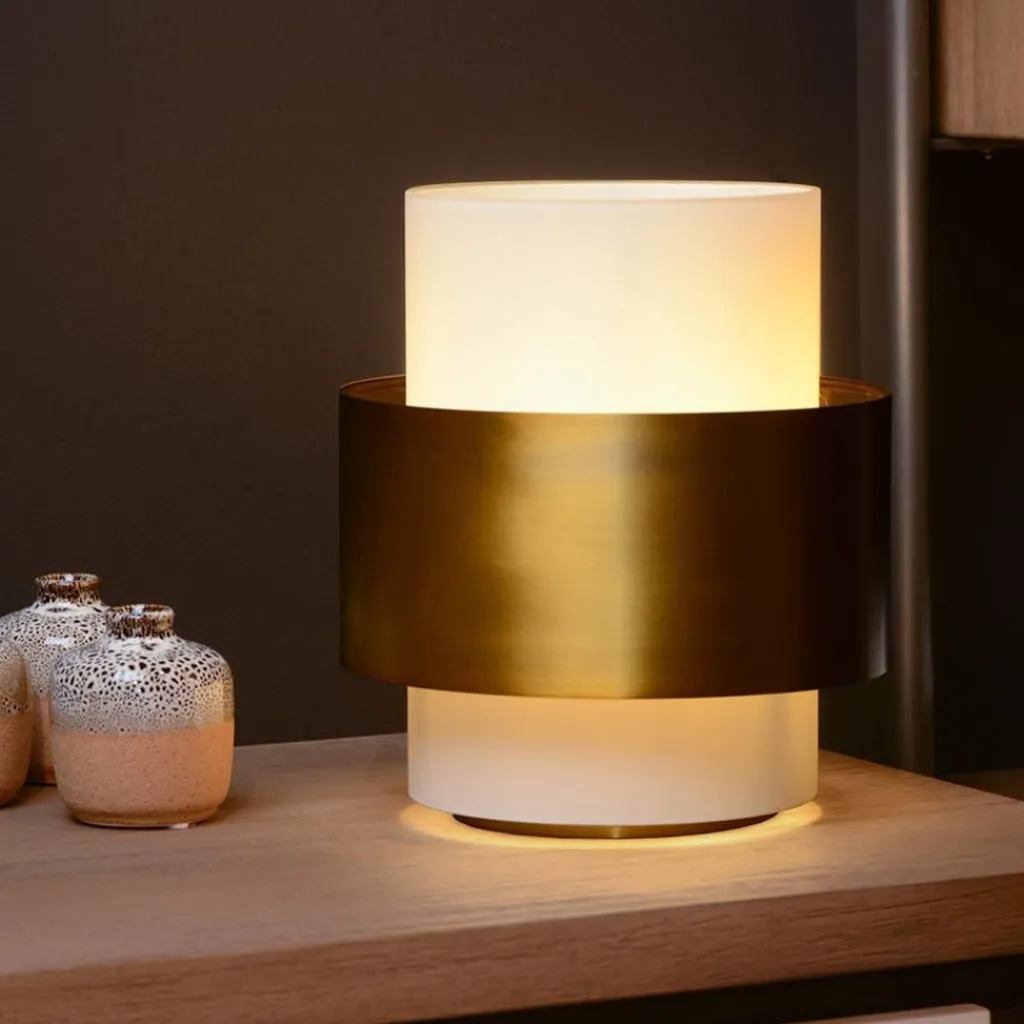 Straluma Cilinder tafellamp mat goud mat opaal glas> Tafellampen|Klassieke Verlichting