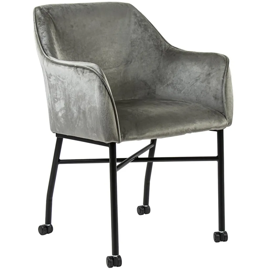 Straluma Comfortabele armstoel velours grijs met wieltjes> Eetkamerstoelen