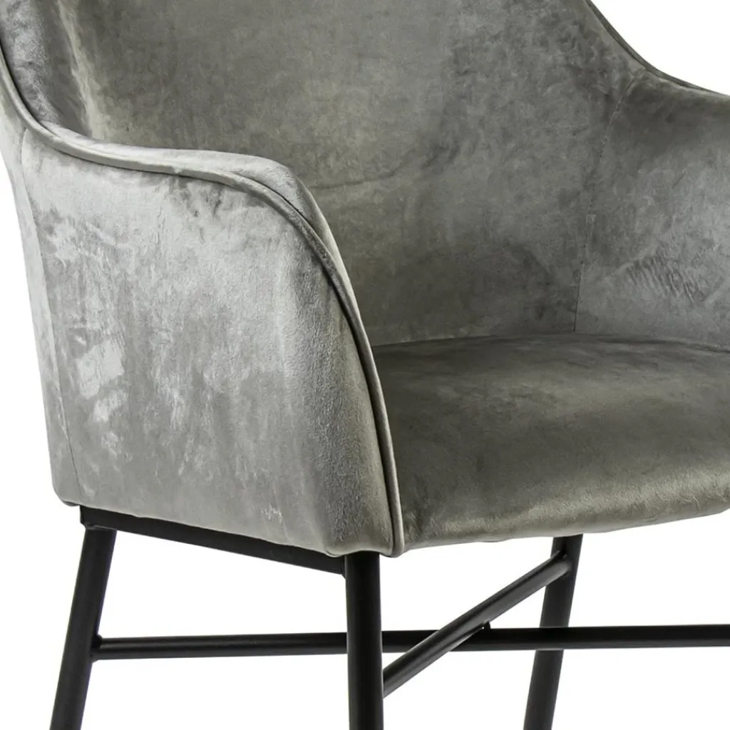 Straluma Comfortabele armstoel velours grijs met wieltjes> Eetkamerstoelen