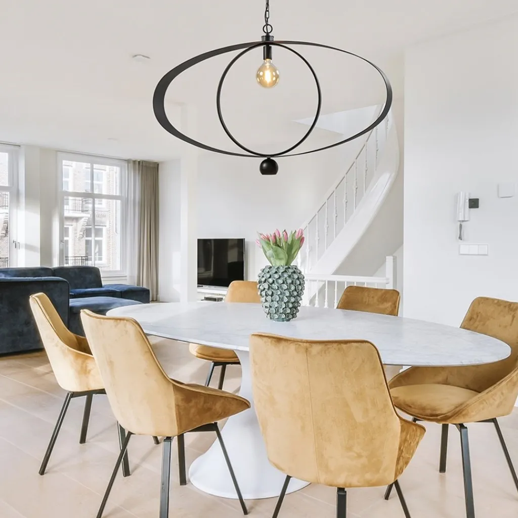 Straluma Design hanglamp textured black ovaal> Hanglampen|Eettafellampen