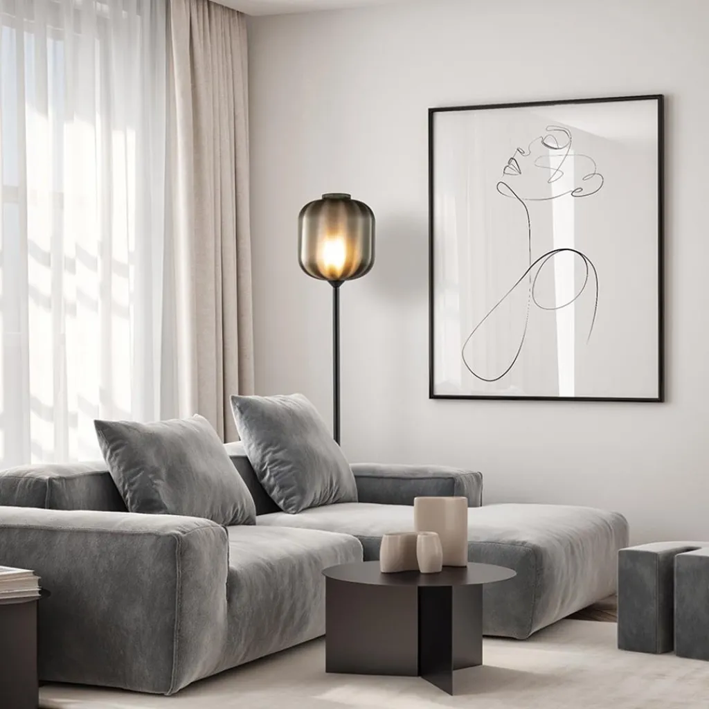 Straluma Design vloerlamp zwart met mat zwarte glazen kap> Vloerlampen|Design Verlichting