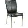 Straluma Eetkamerstoel zwart lederen zitting met RVS poten> Eetkamerstoelen