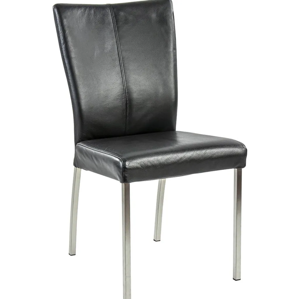 Straluma Eetkamerstoel zwart lederen zitting met RVS poten> Eetkamerstoelen