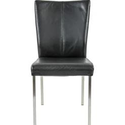 Straluma Eetkamerstoel zwart lederen zitting met RVS poten> Eetkamerstoelen