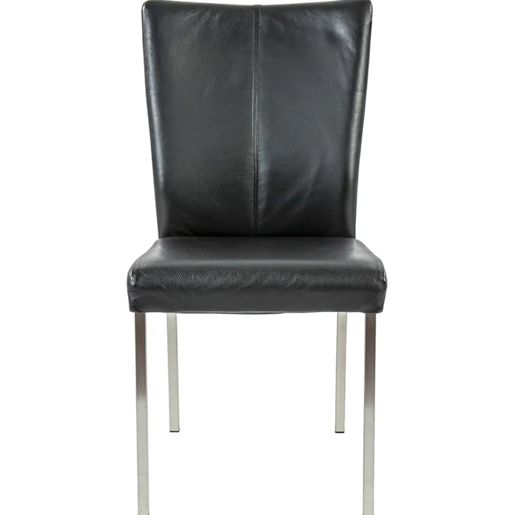 Straluma Eetkamerstoel zwart lederen zitting met RVS poten> Eetkamerstoelen