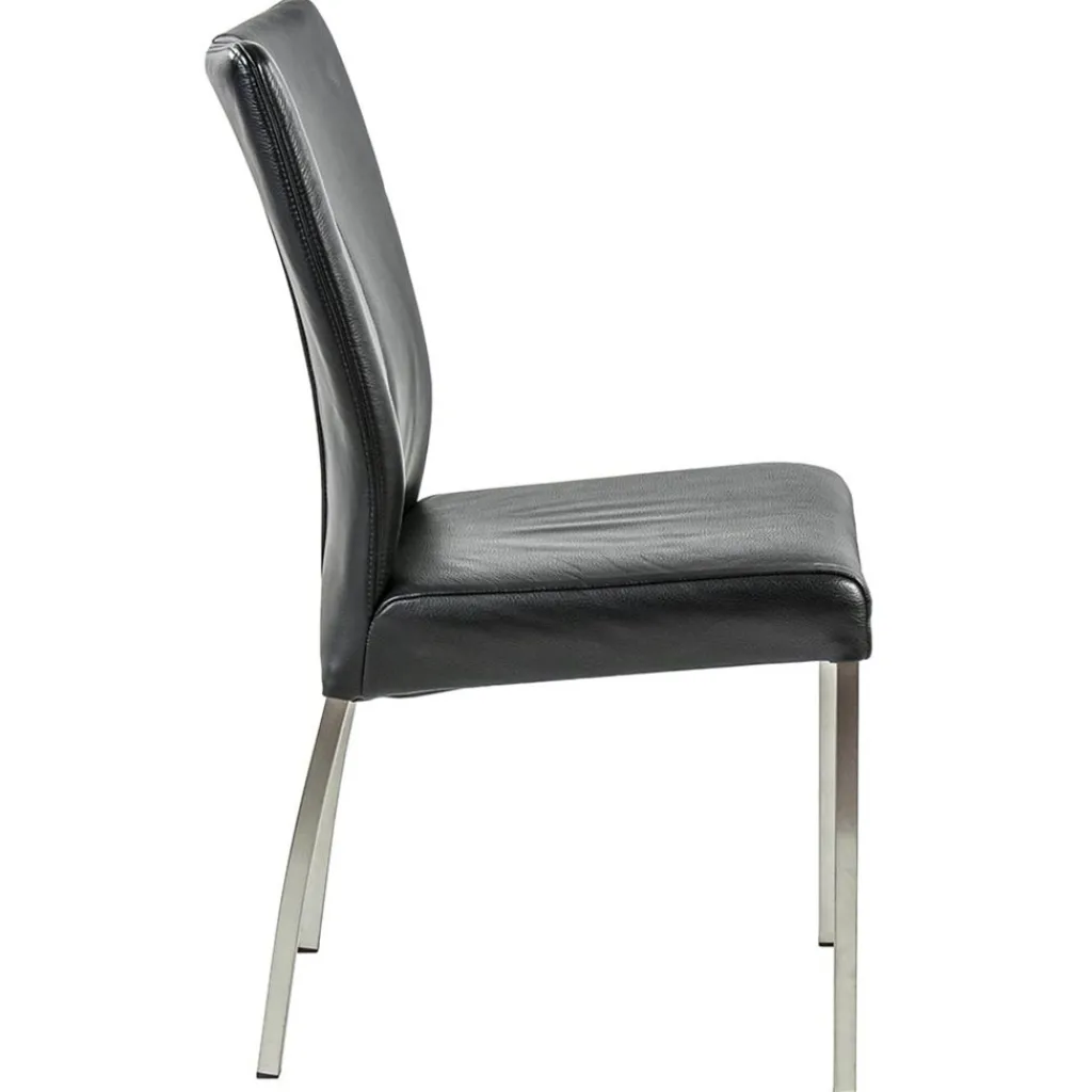Straluma Eetkamerstoel zwart lederen zitting met RVS poten> Eetkamerstoelen