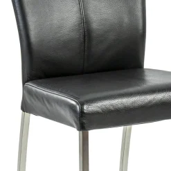 Straluma Eetkamerstoel zwart lederen zitting met RVS poten><noscript><img width=