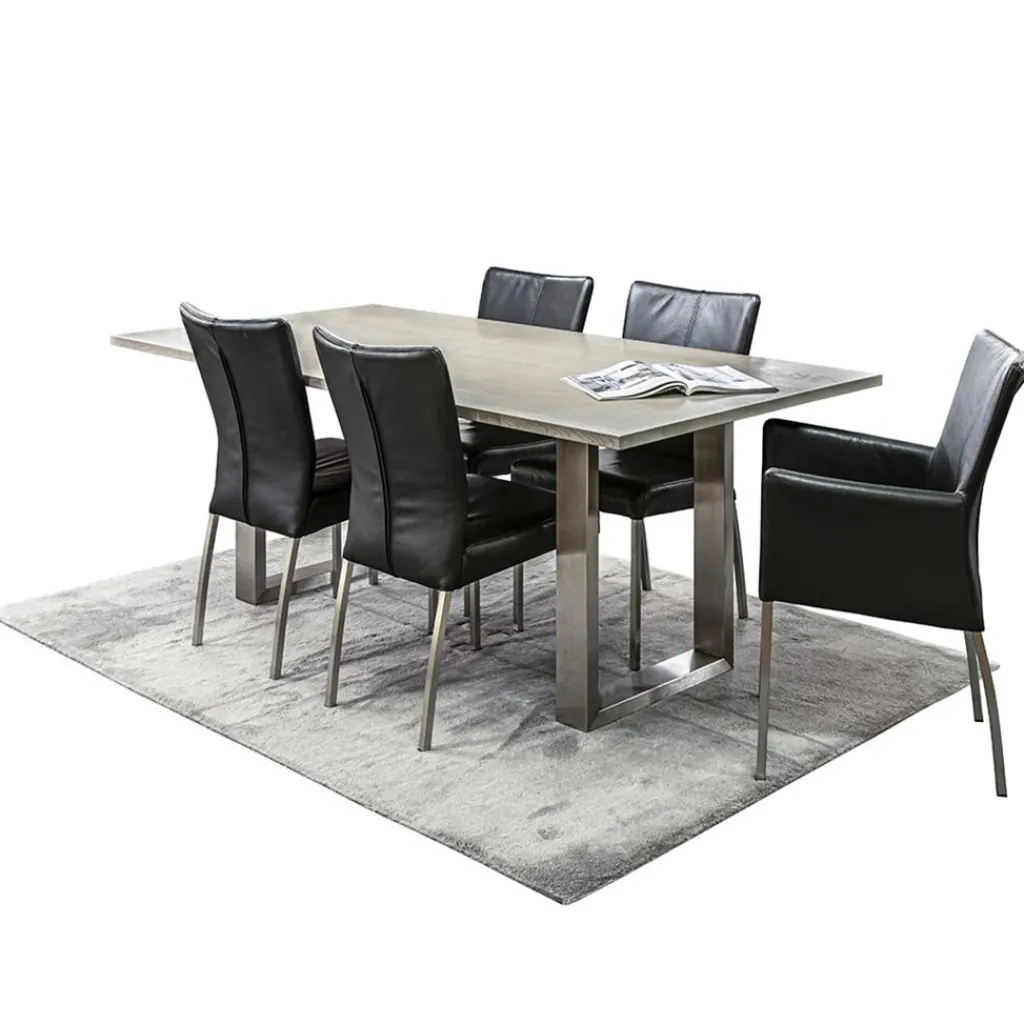 Straluma Eetkamerstoel zwart lederen zitting met RVS poten> Eetkamerstoelen