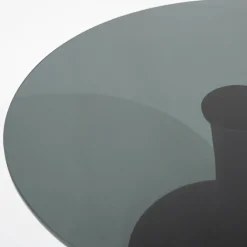 Straluma Eetkamertafel ronde glazen plaat zwart met mango houten voet> Eettafels