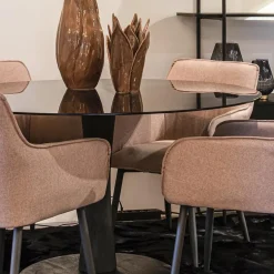 Straluma Eetkamertafel ronde glazen plaat zwart met mango houten voet><noscript><img width=