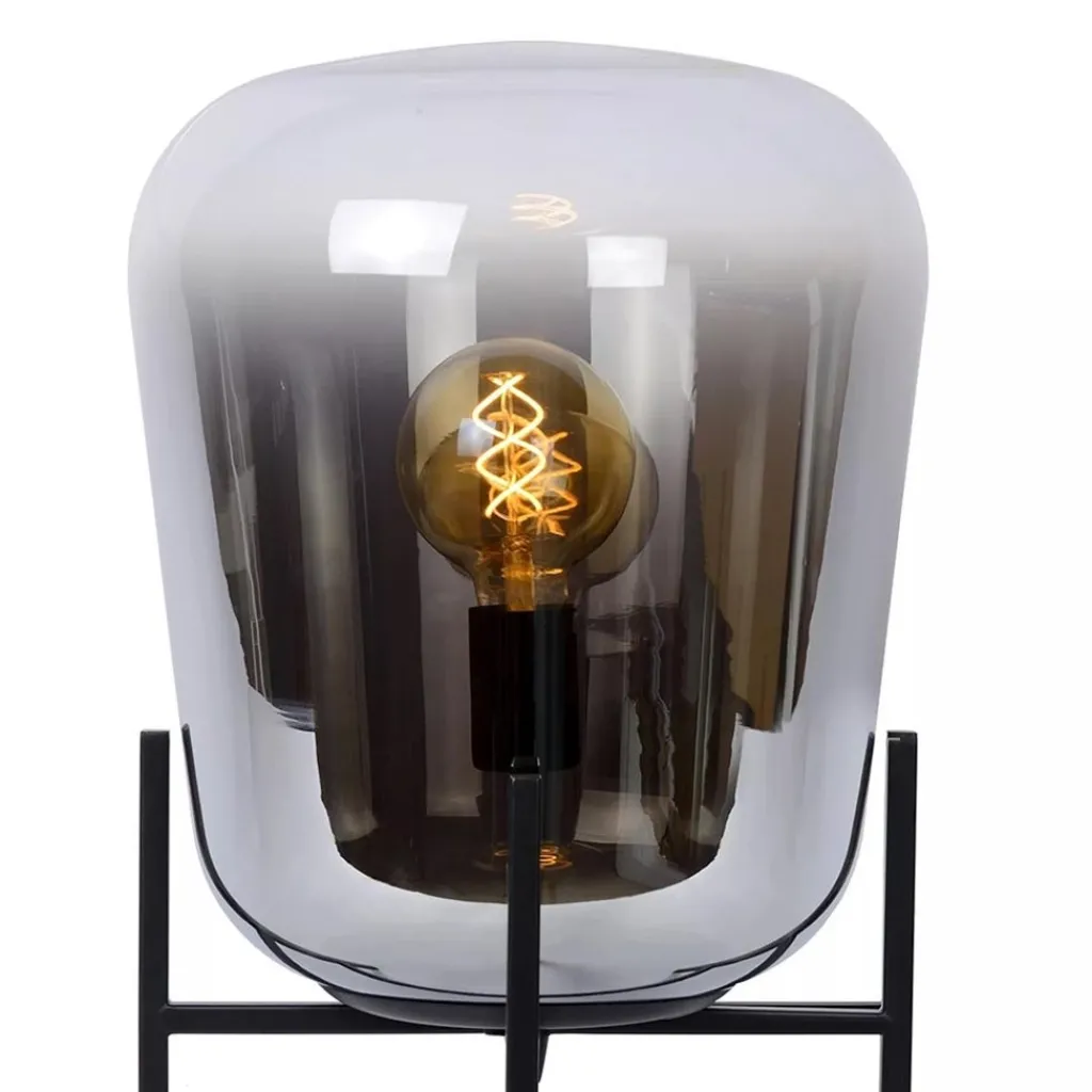 Straluma Elegante tafellamp zwart frame met smoke glazen kap> Tafellampen|Luxe Verlichting
