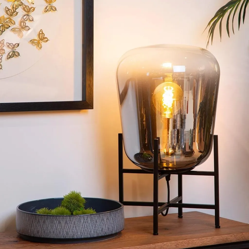 Straluma Elegante tafellamp zwart frame met smoke glazen kap> Tafellampen|Luxe Verlichting