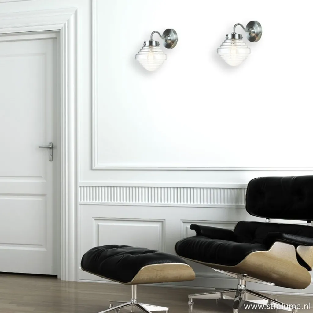 Straluma Glazen wandlamp met staal Deco> Woonkamerlampen|Slaapkamerlampen