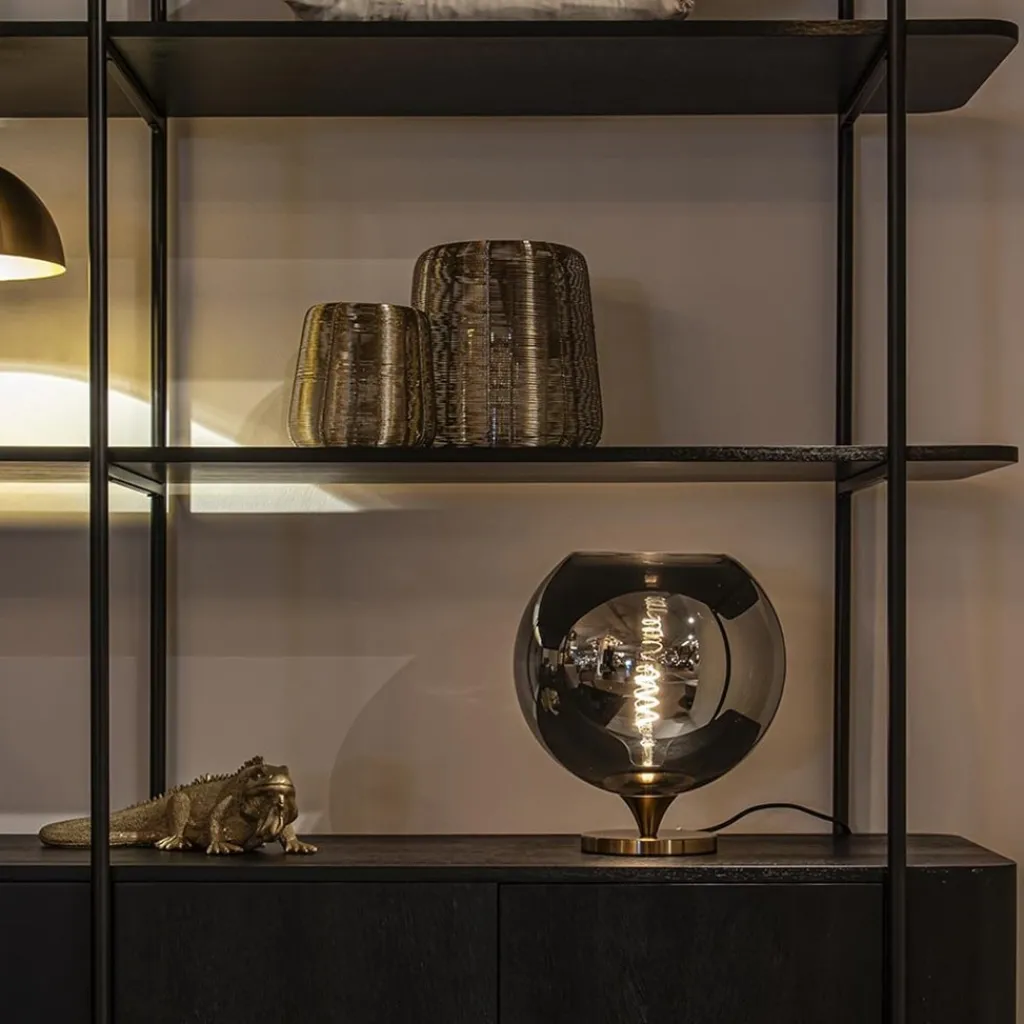 Straluma Globe tafellamp smoke/titanium met gouden voet> Tafellampen|Luxe Verlichting