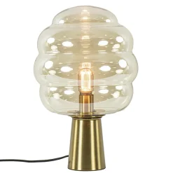 Straluma Gouden tafellamp Misty met amber glazen kap L&L> Tafellampen|Light and Living