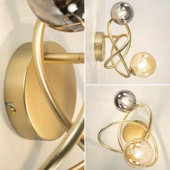 Straluma Gouden wandlamp met smoke en amber glas><noscript><img width=