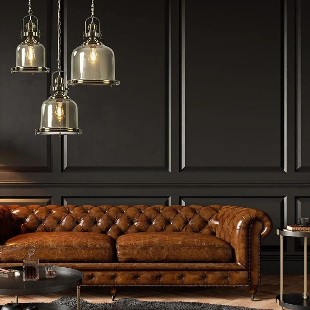 Straluma Grote hanglamp brons met amber glas> Eettafellampen|Woonkamerlampen