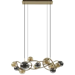 Straluma Grote hanglamp goud met amber/smoke glazen bollen> Hanglampen|Eettafellampen