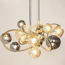 Straluma Grote hanglamp goud met amber/smoke glazen bollen><noscript><img width=