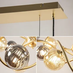 Straluma Grote hanglamp goud met amber/smoke glazen bollen><noscript><img width=