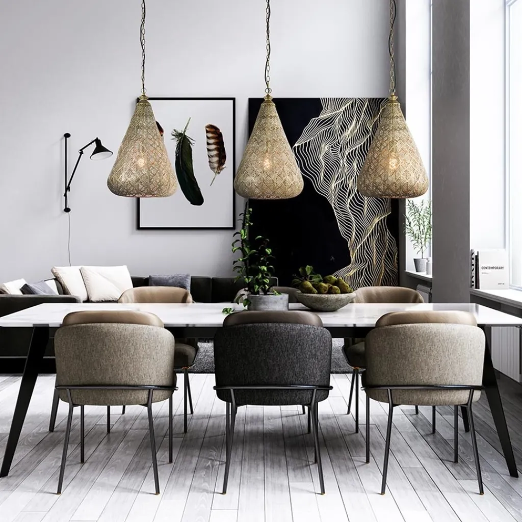 Straluma Grote hanglamp 3-lichts mat goud met zwarte balk> Eettafellampen|Keukenverlichting